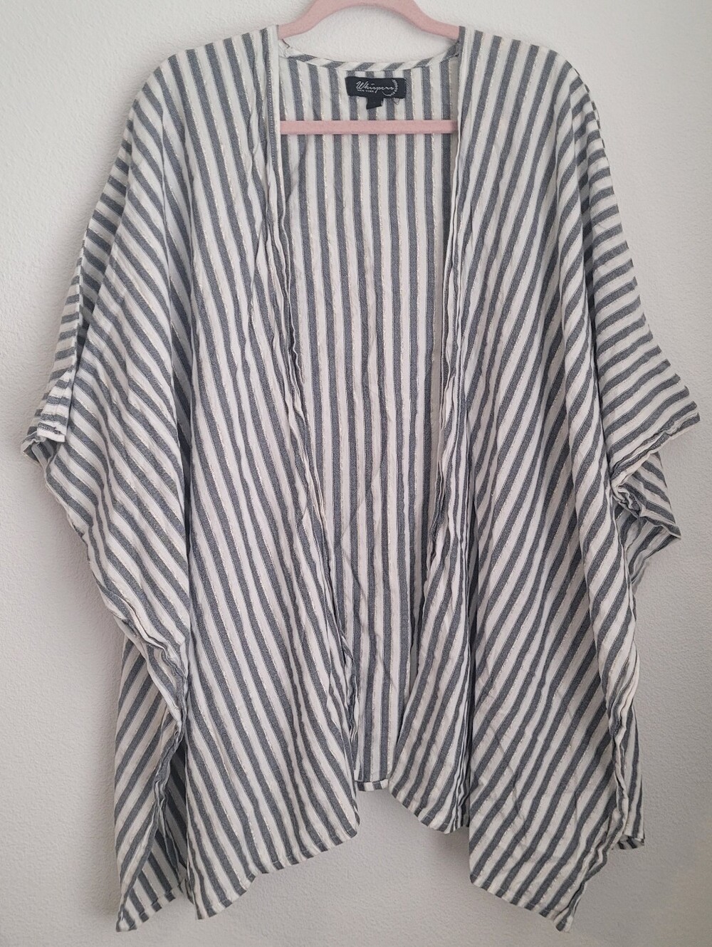 Whispers New York Linen Striped Kimono Cardigan Cover Up Metallic Small Coastal